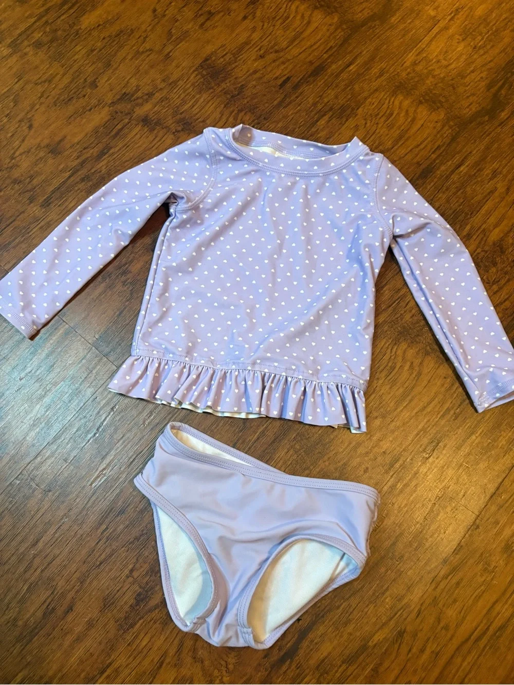 Ruffle Butts Lavender Heart Ruffle Long-Sleeve Rashguard Set